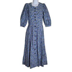 Salzburger Dirndl Austrian Dress Size 38/US 6 Blue Gingham Roses Oktoberfest